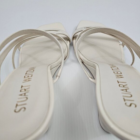 Stuart Weitzman Strapeze 85 Wedge Womens 10 Ivory Leather Strappy Sandal Slide - Picture 8 of 11